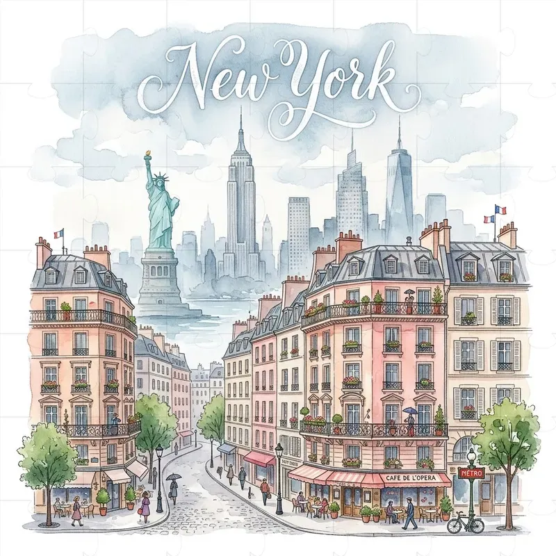 Whimsical Watercolor City Mashup Posters
