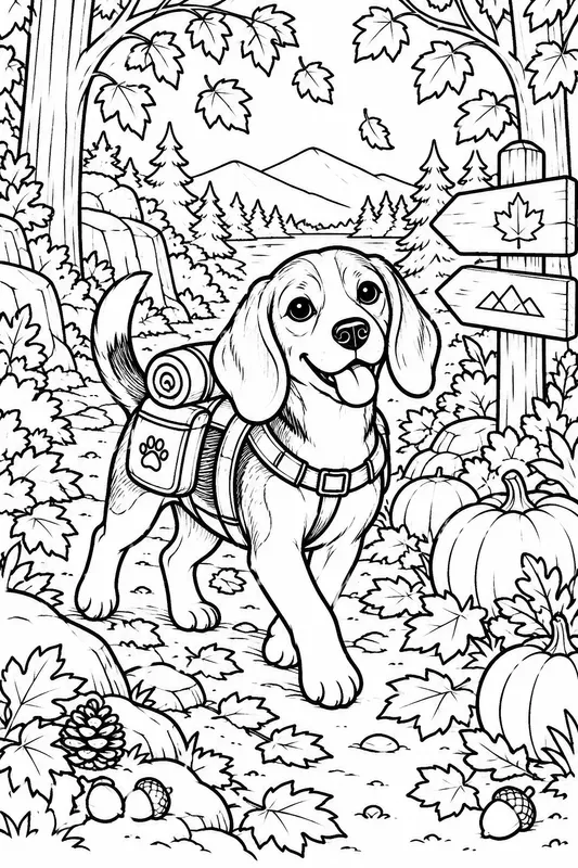 Cozy Fall Camping Dogs Coloring Pages