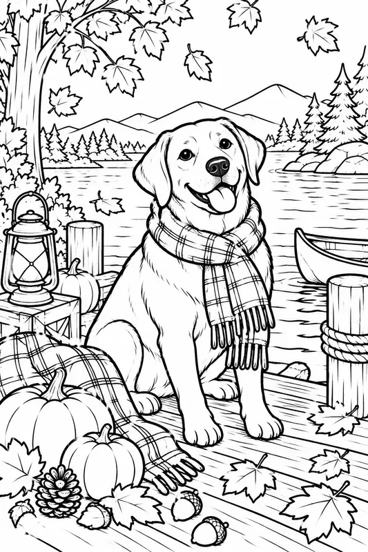 Cozy Fall Camping Dogs Coloring Pages