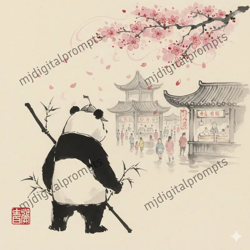 Vintage Ink Art Japanese Painting Style