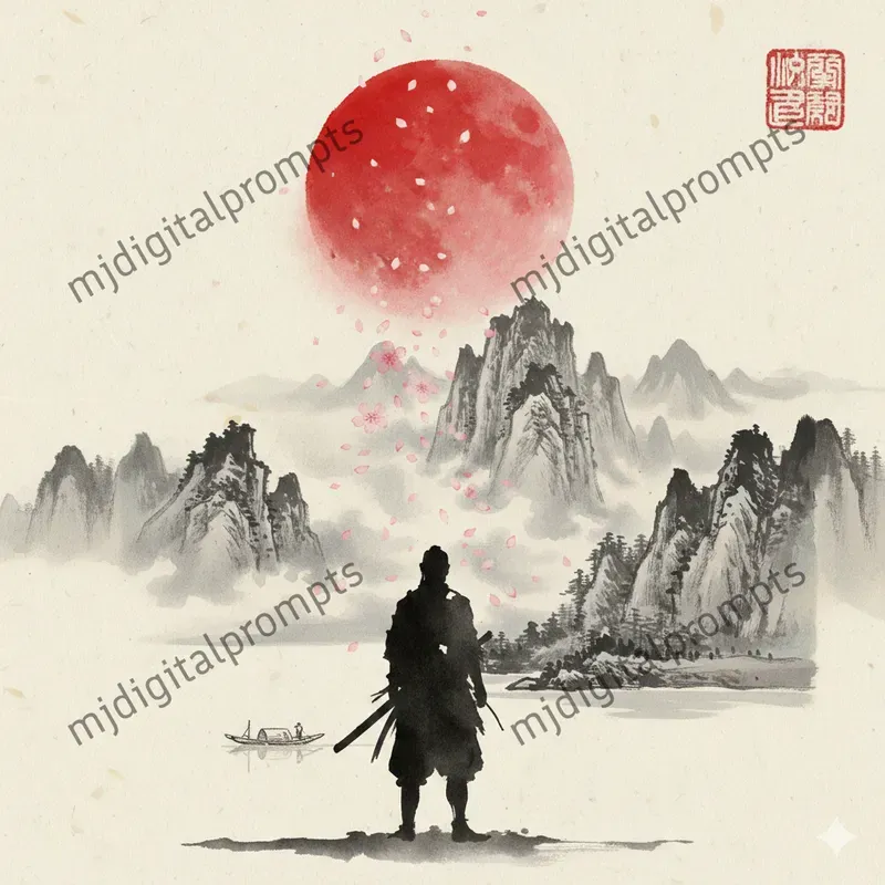 Vintage Ink Art Japanese Painting Style