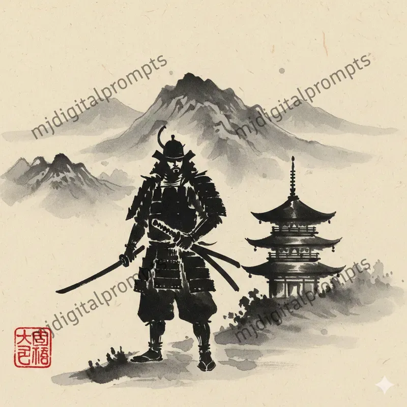Vintage Ink Art Japanese Painting Style
