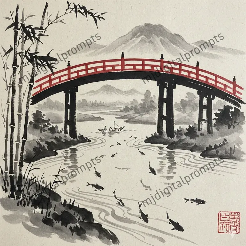 Vintage Ink Art Japanese Painting Style