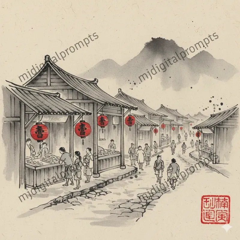 Vintage Ink Art Japanese Painting Style