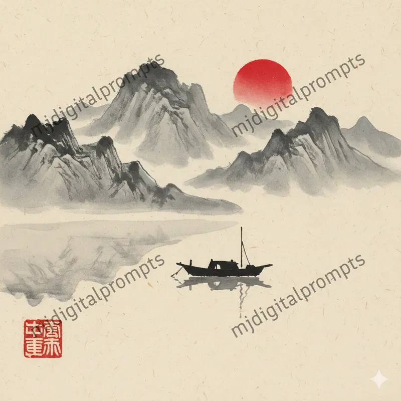 Vintage Ink Art Japanese Painting Style