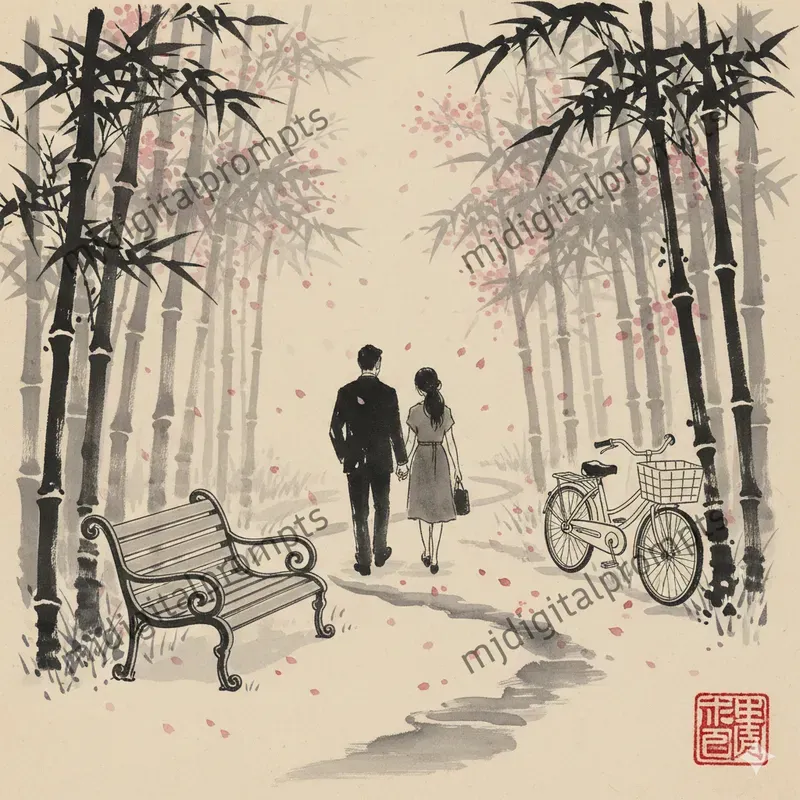 Vintage Ink Art Japanese Painting Style