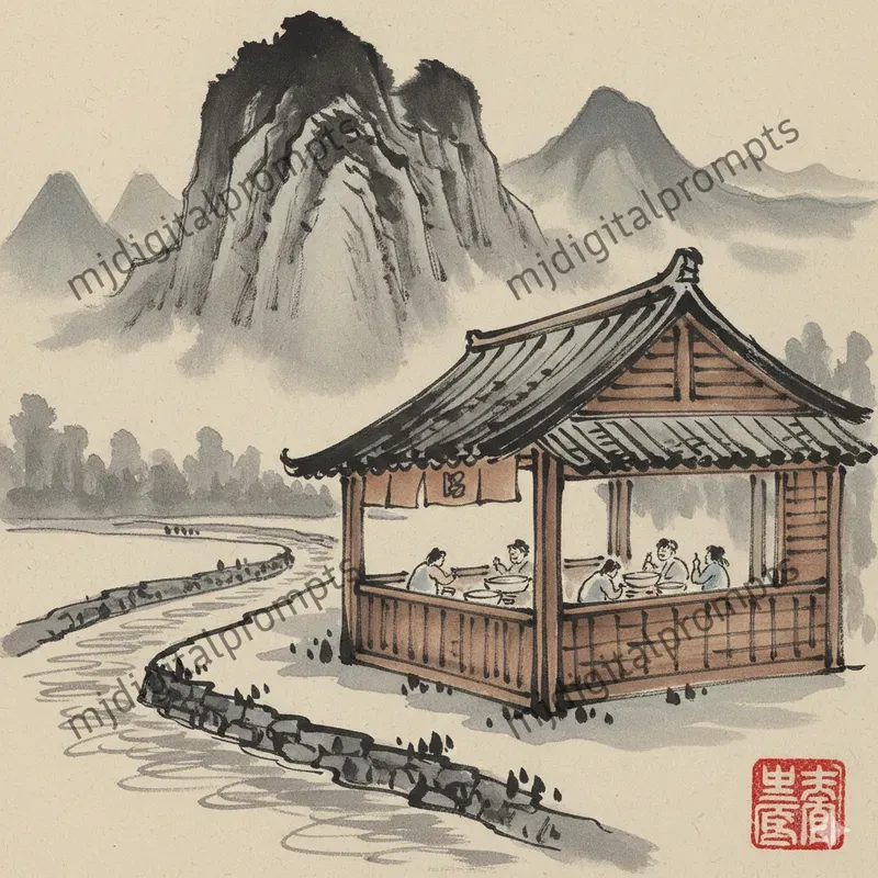 Vintage Ink Art Japanese Painting Style