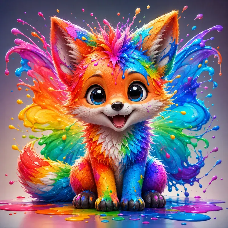 Rainbow Paint Splash Animal Art