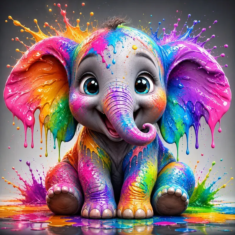 Rainbow Paint Splash Animal Art
