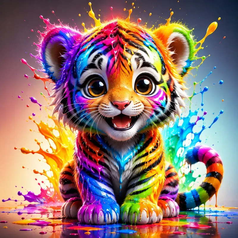 Rainbow Paint Splash Animal Art