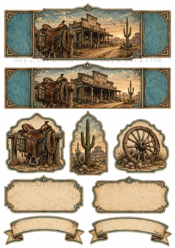Western Junk Journal Scrapbook Elements