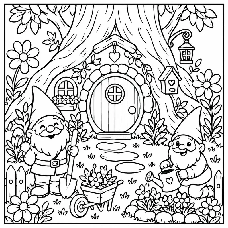 Cozy Fairy Gnome Easy Coloring Pages