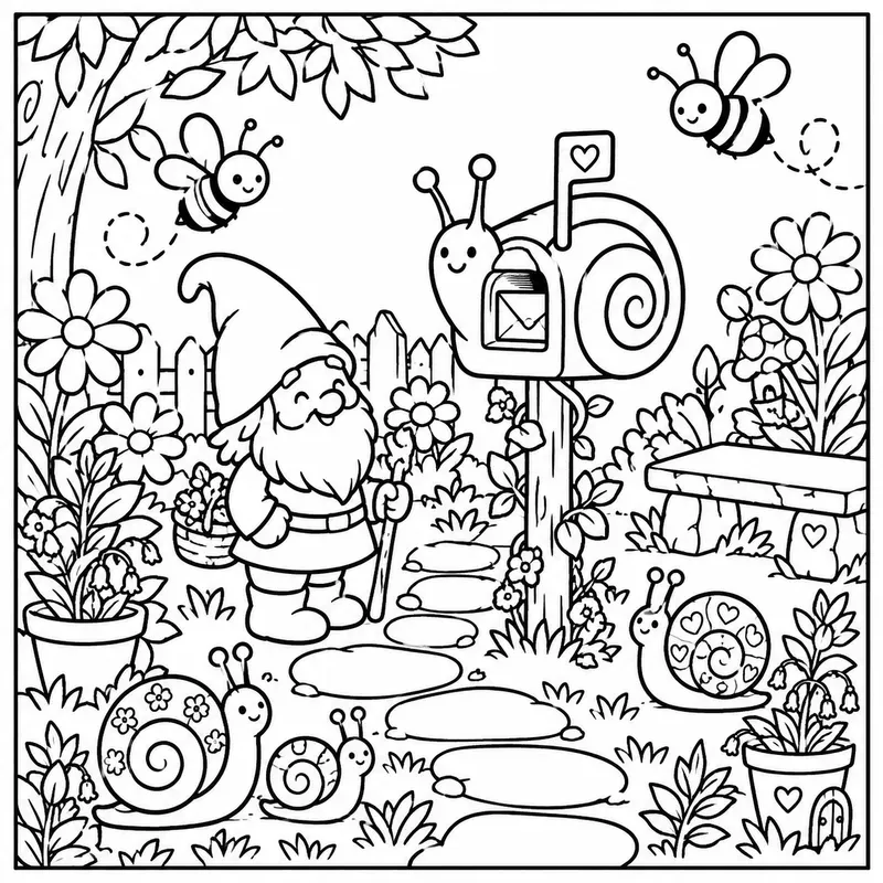 Cozy Fairy Gnome Easy Coloring Pages
