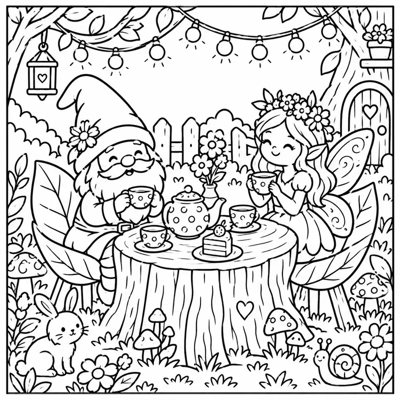 Cozy Fairy Gnome Easy Coloring Pages