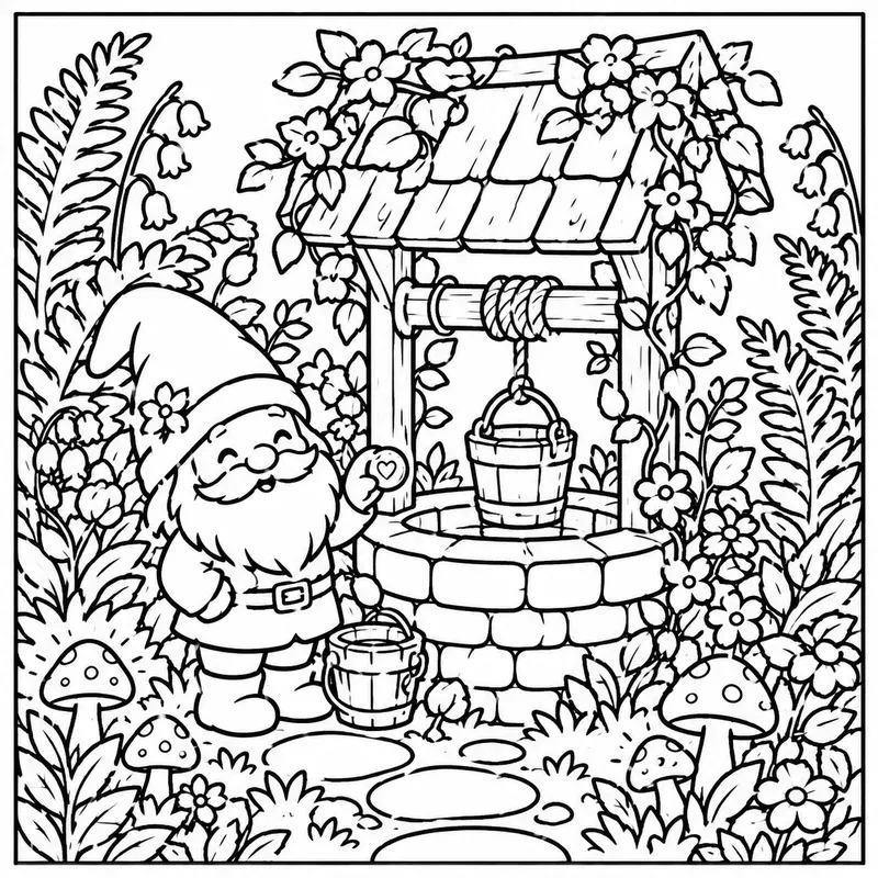 Cozy Fairy Gnome Easy Coloring Pages