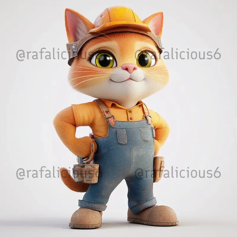Cute 3D Job Cats On White Background