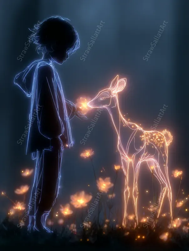 Neon Fantasy Line Art Illustration Style