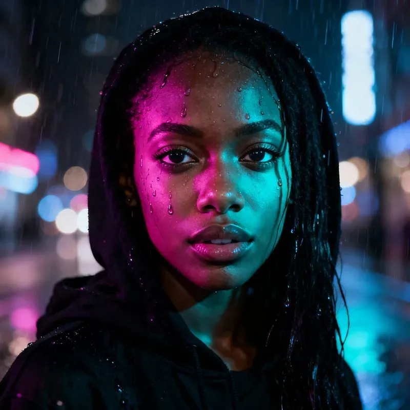 Neon Night Portraits Cinematic Rain