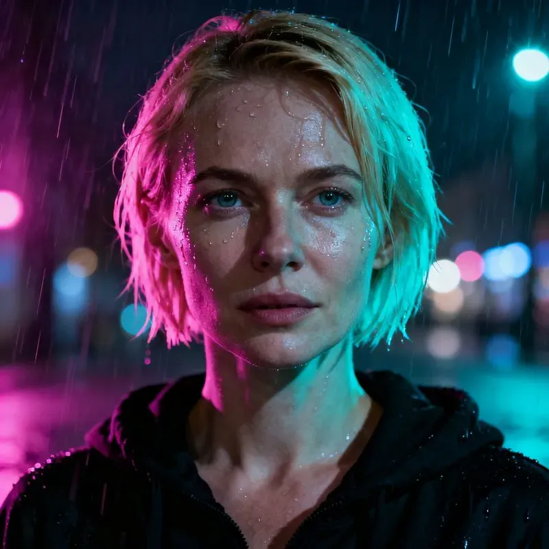 Neon Night Portraits Cinematic Rain