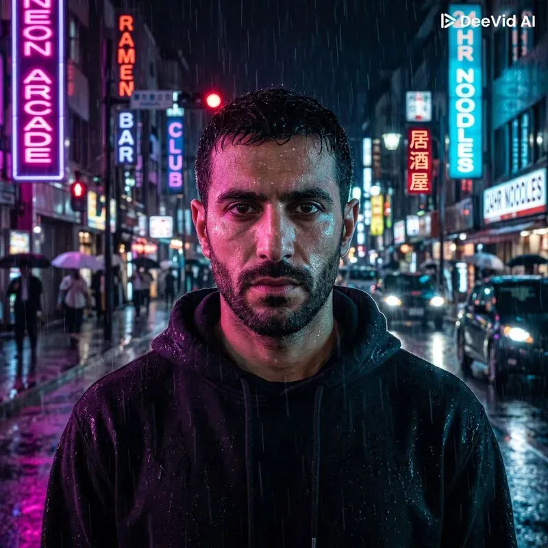 Neon Night Portraits Cinematic Rain
