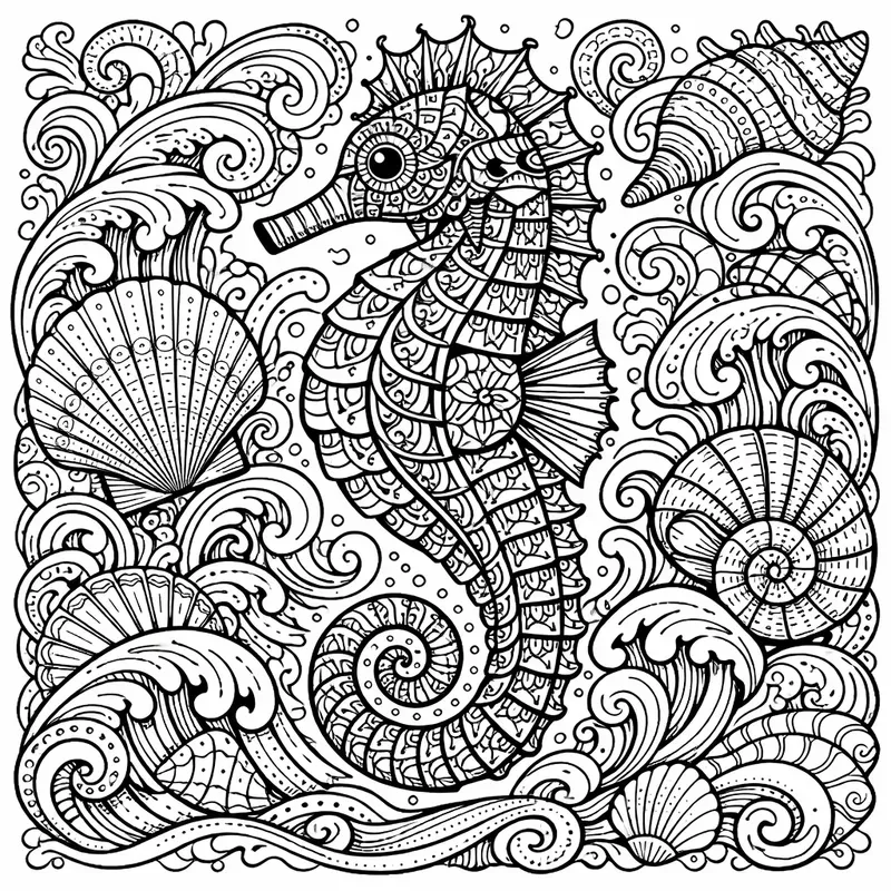 Intricate Sea Life Line Art