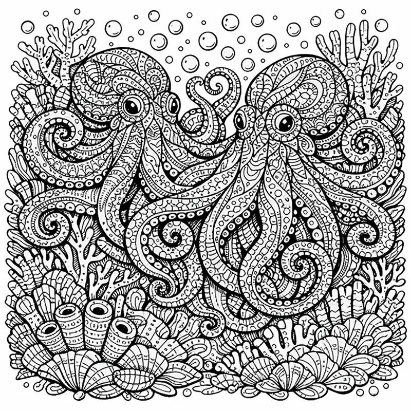 Intricate Sea Life Line Art