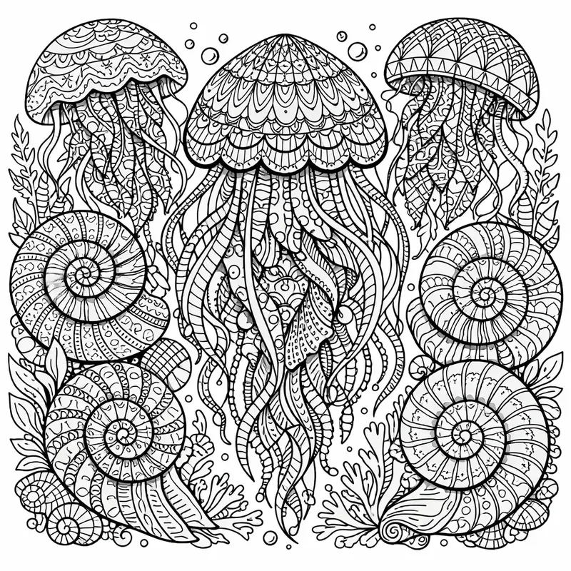 Intricate Sea Life Line Art