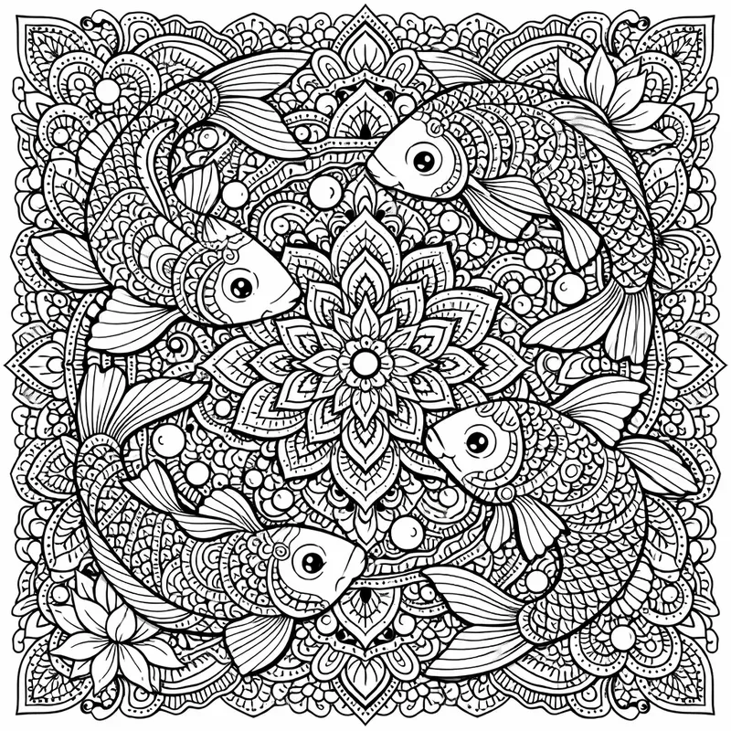 Intricate Sea Life Line Art