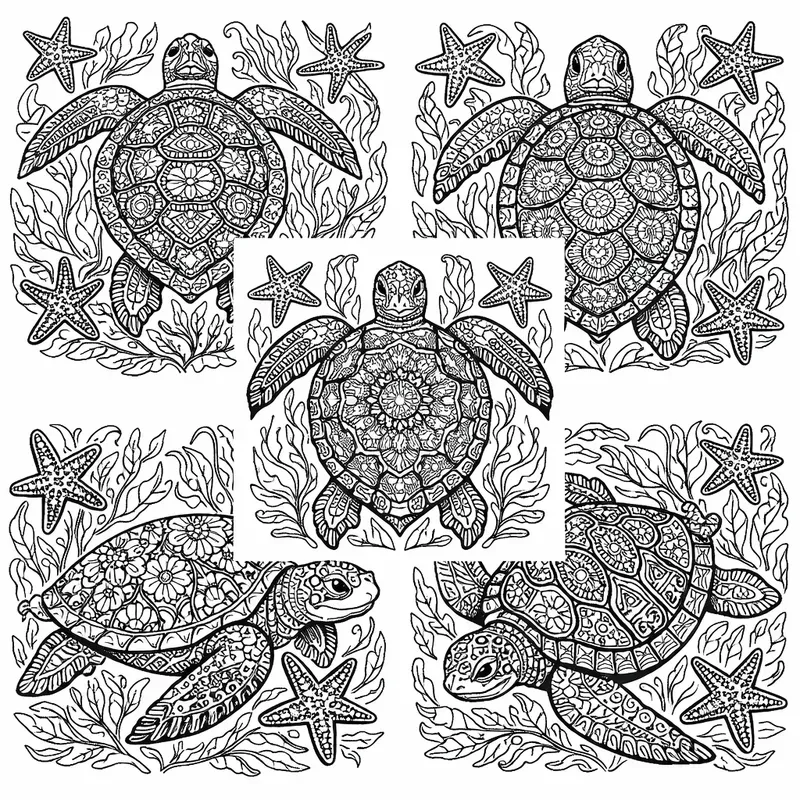 Intricate Sea Life Line Art