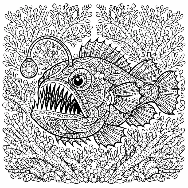 Intricate Sea Life Line Art