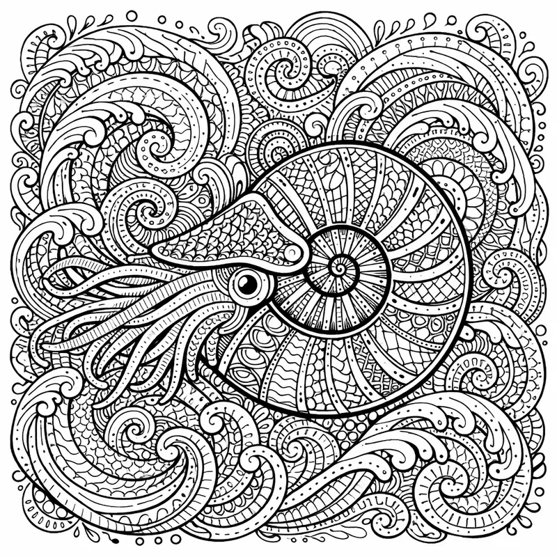 Intricate Sea Life Line Art