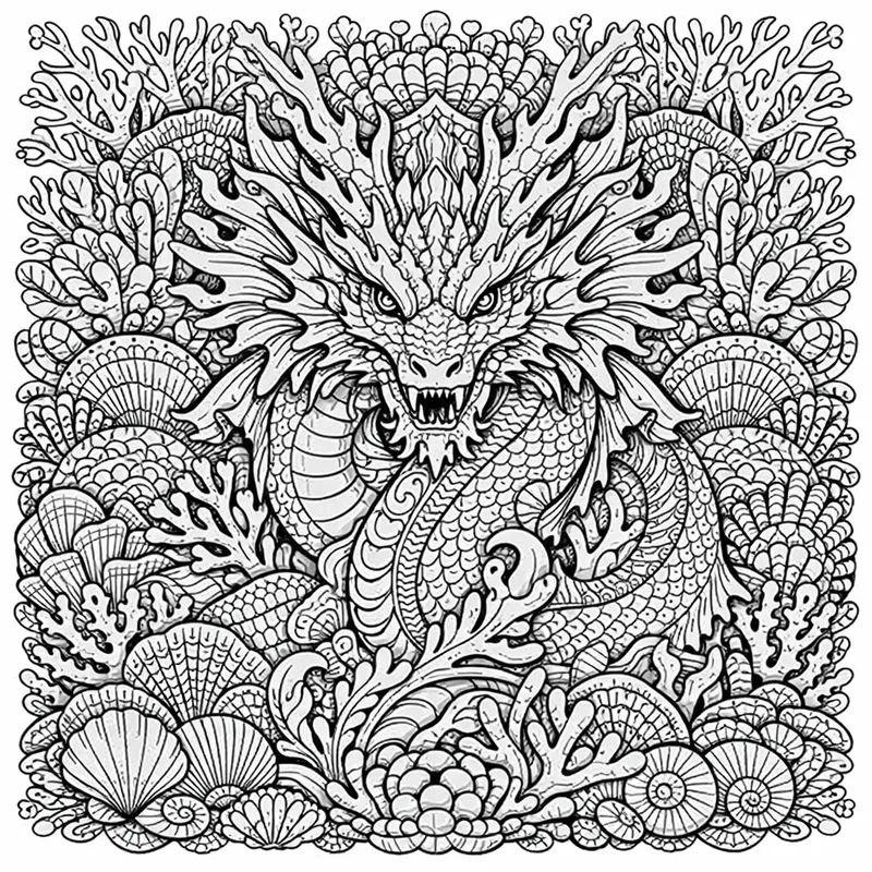 Intricate Sea Life Line Art