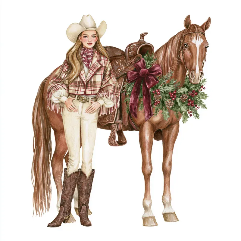 Western Christmas Watercolor Cliparts