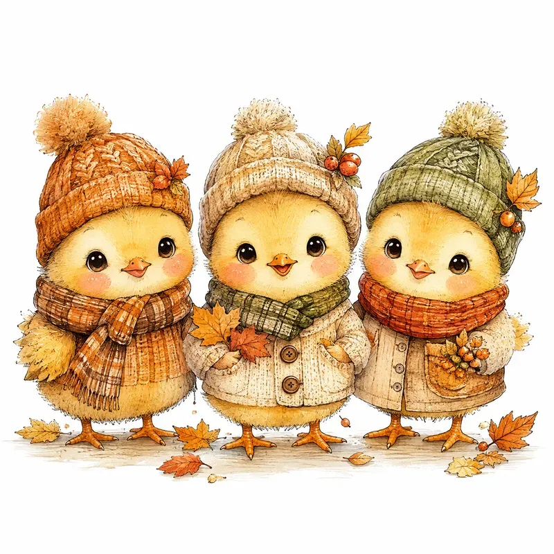 Cute Autumn Character Watercolor Cliparts