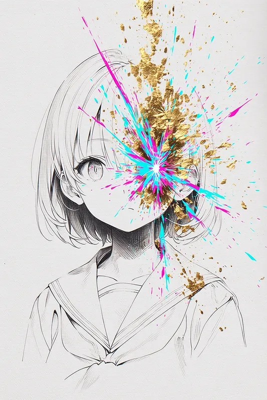 Neon Gold Leaf Mixed Media Anime Style