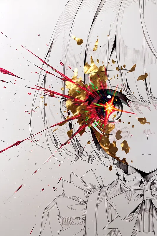 Neon Gold Leaf Mixed Media Anime Style
