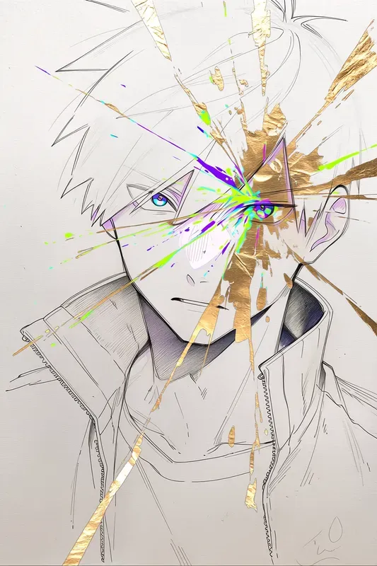Neon Gold Leaf Mixed Media Anime Style