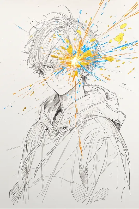 Neon Gold Leaf Mixed Media Anime Style