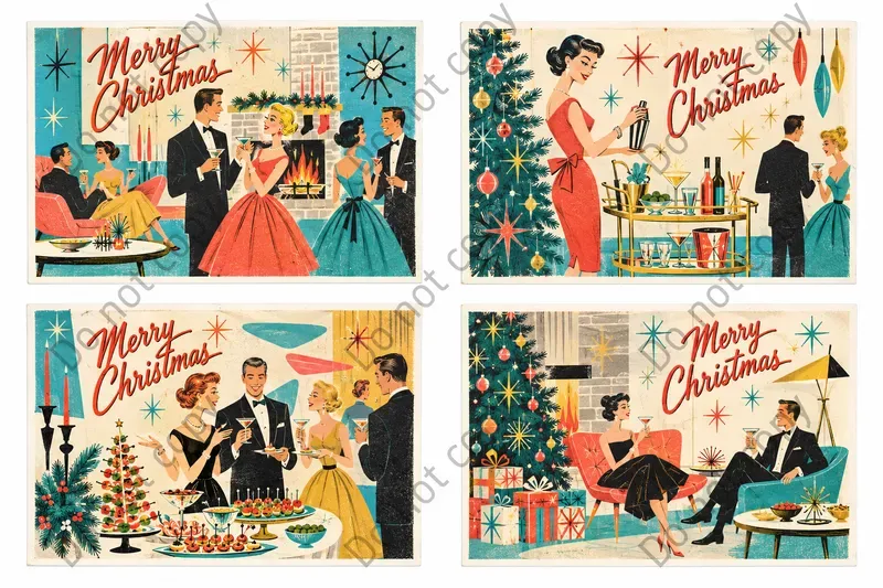 Retro Atomic Christmas Postcards