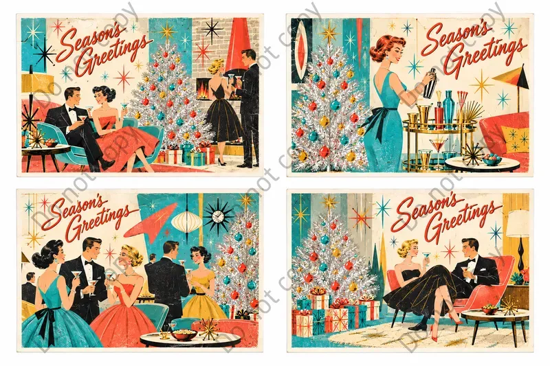 Retro Atomic Christmas Postcards