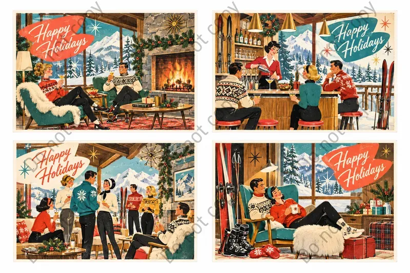 Retro Atomic Christmas Postcards