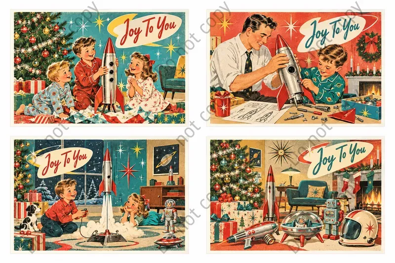 Retro Atomic Christmas Postcards