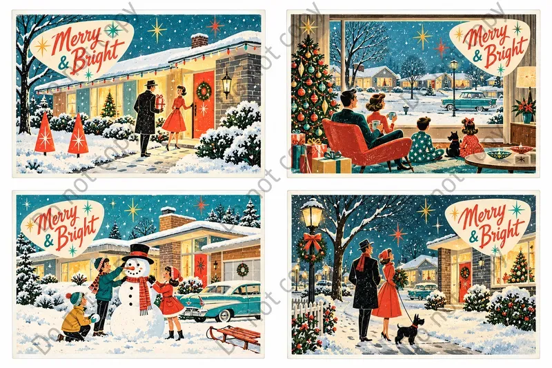Retro Atomic Christmas Postcards