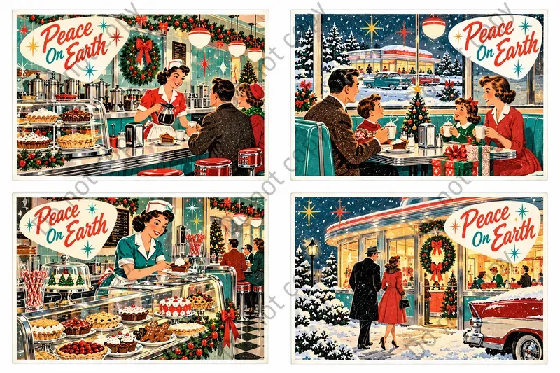 Retro Atomic Christmas Postcards