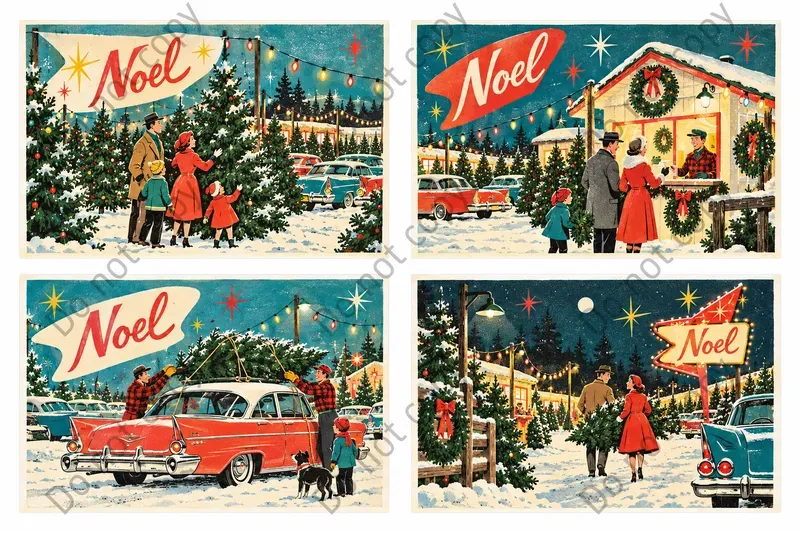 Retro Atomic Christmas Postcards