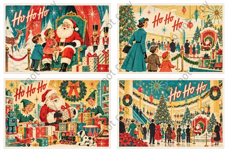 Retro Atomic Christmas Postcards
