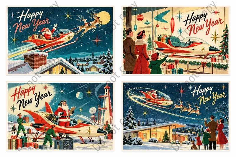 Retro Atomic Christmas Postcards