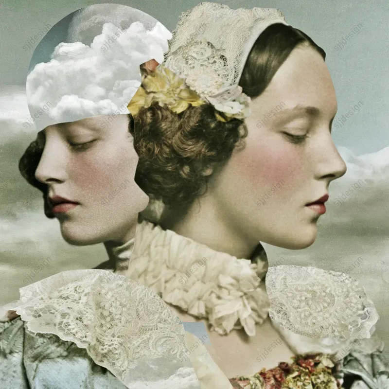 Moonlit Lace Cutout Collage Art