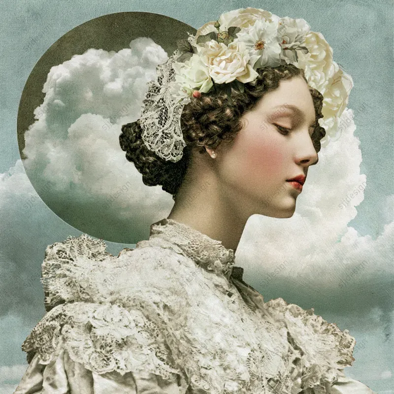 Moonlit Lace Cutout Collage Art