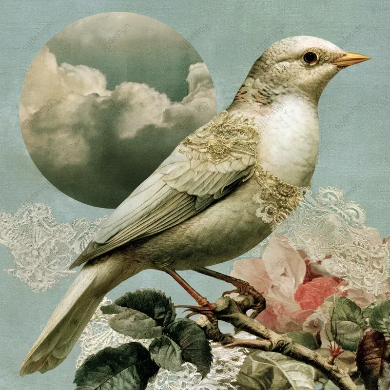 Moonlit Lace Cutout Collage Art